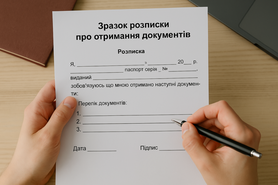 Зразок розписки про отримання документів 2025